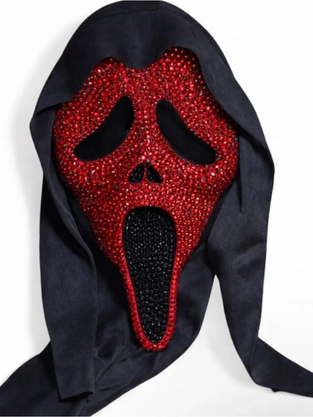 Siam Red & Jet Black Crystal Diamond Sparkly Ghost Face Scream Horror Mask New